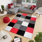 Tapiso Firet Vloerkleed Rood Zwart Grijs Geometrisch Tapijt Maat- 180x250