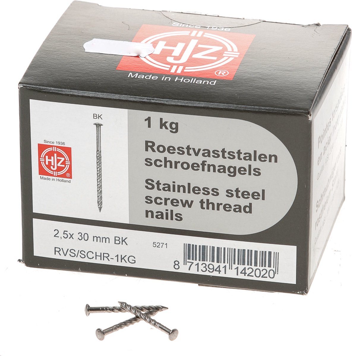 1kg schroefnagel rvs bk 2.5x30mm