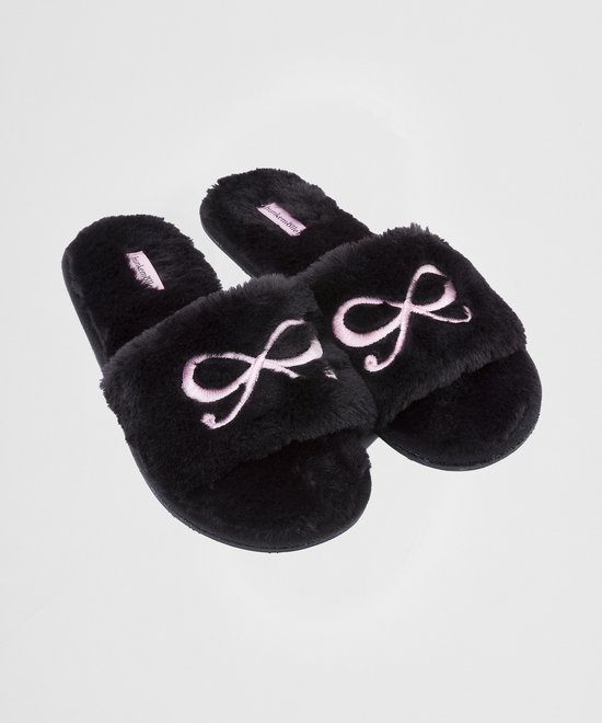 Hunkemöller Dames Accessoires Bow fake fur top slipper - Zwart - maat 36/37