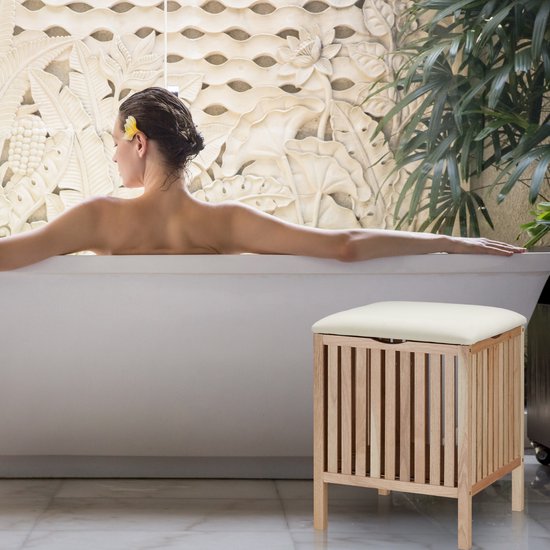 Tabouret panier à linge Relaxdays - tabouret de salle de bain avec panier à linge - 40 litres - repose-pieds avec espace de rangement