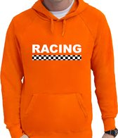 Racing supporter / race fan hoodie oranje voor heren - Racing met finish vlag - race supporter - hooded sweater / outfit / trui met capuchon XL