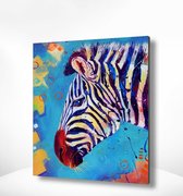 Painting Expert® Schilderen op nummer Volwassenen - Schilderen op nummer Kinderen - Zebra met Blauwe Achtergrond - 40x50cm - Exclusief Lijst (24 kleurtjes)