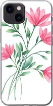 Geschikt voor iPhone 13 mini hoesje - Bloemen - Waterverf - Roze - Siliconen Telefoonhoesje