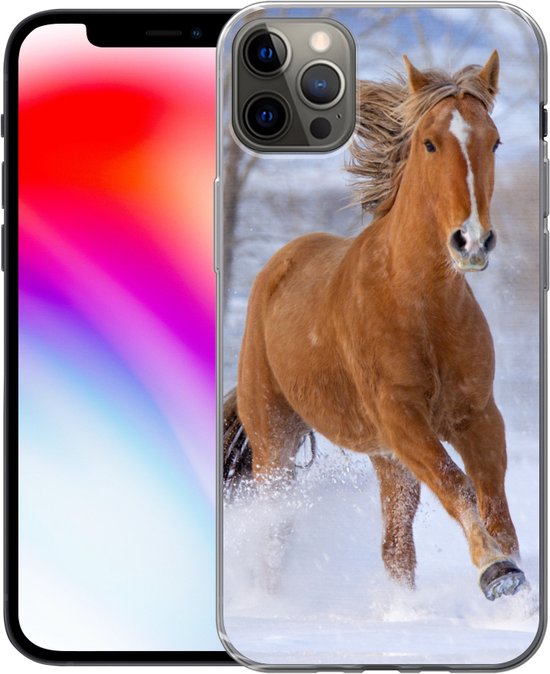 Coque iPhone 12 Pro Max - Cheval - Neige - Marron - Siliconen
