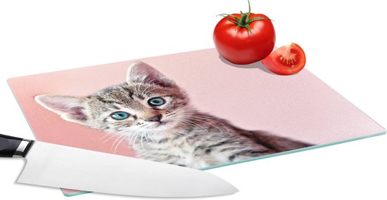 Glazen Snijplank - 28x20 - Kitten - Blauw - Roze - Snijplanken Glas