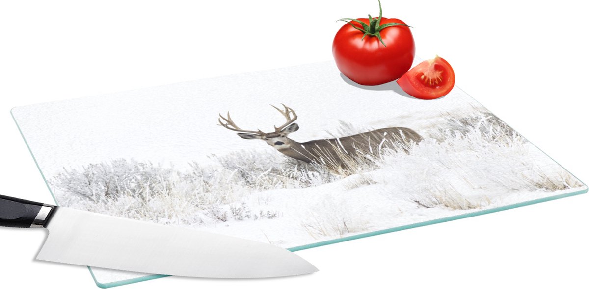 Glazen Snijplank - 39x28 - Hert - Sneeuw - Winter - Snijplanken Glas