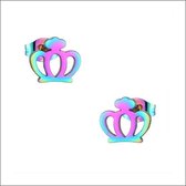 Aramat jewels ® - Regenboog zweerknopjes kroontjes oorbellen chirurgisch staal 8mm