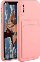 Telefoonhoesje - Geschikt voor: iPhone XR siliconen Pasjehouder hoesje - roze