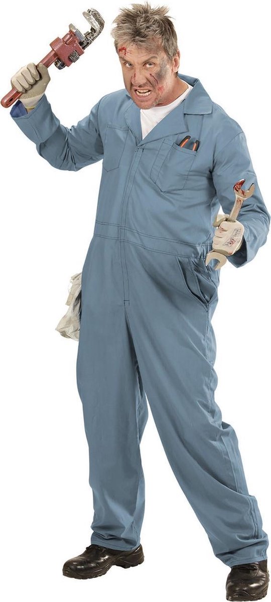 Widmann - Bouwvakker & Trucker Kostuum - Mr Plumbing Loodgieter - Man - Blauw - Medium - Carnavalskleding - Verkleedkleding