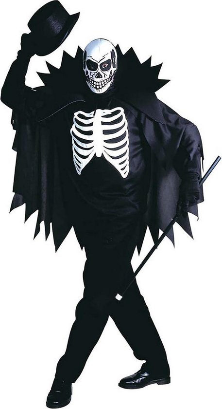 Widmann - Spook & Skelet Kostuum - Mr Skeleton Guy Says Hi Kostuum Man - Zwart, Wit / Beige - Small - Halloween - Verkleedkleding