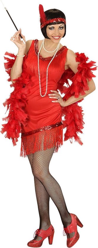 Widmann - Jaren 20 Danseressen Kostuum - Detroit Flapper Rood - Vrouw - Rood - Large - Carnavalskleding - Verkleedkleding