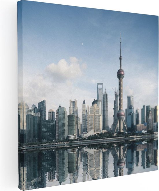 Artaza Canvas Schilderij Shanghai Skyline in China - 90x90 - Groot - Foto Op Canvas - Canvas Print