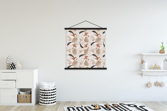 Porte-affiche avec affiche - Affiche scolaire - Été - Feuilles - Abstrait - 90x90 cm - Lattes noires