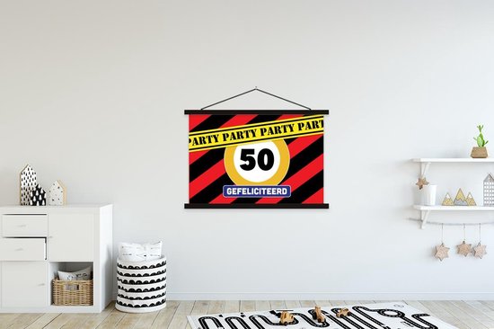 Porte-affiche avec affiche - Affiche scolaire - Anniversaire - Décoration 50 ans - Anniversaire - 150x100 cm - Lattes noires