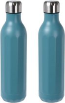 2x stuks RVS thermosflessen / isoleerflessen voor onderweg 500 ml marine blauw - Thermoflessen