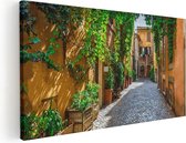 Artaza Canvas Schilderij Straatje in Rome met Groene Planten - 100x50 - Groot - Foto Op Canvas - Canvas Print