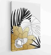 Canvas schilderij - Luxury cover design template. Lotus line arts hand draw gold lotus flower and leaves 1 -    – 1923490772 - 40-30 Vertical