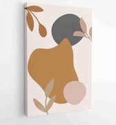 Canvas schilderij - Earth tone natural colors foliage line art boho plants drawing with abstract shape 4 -    – 1912771885 - 40-30 Vertical