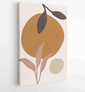 Canvas schilderij - Earth tone natural colors foliage line art boho plants drawing with abstract shape 2 -    – 1912771885 - 40-30 Vertical