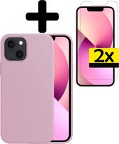 Hoesje Geschikt voor iPhone 13 Mini Hoesje Siliconen Case Met 2x Screenprotector - Hoes Geschikt voor iPhone 13 Mini Hoes Siliconen - Lila