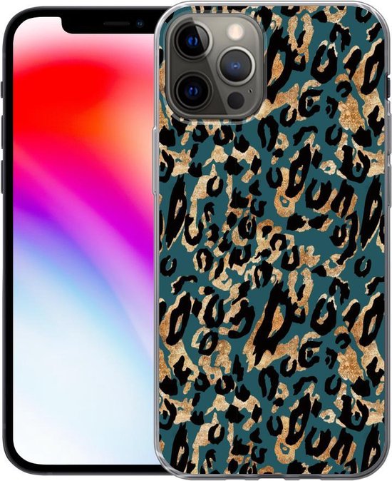 Coque iPhone 13 Pro - Imprimé panthère - Zwart - Marron - Turquoise - Siliconen
