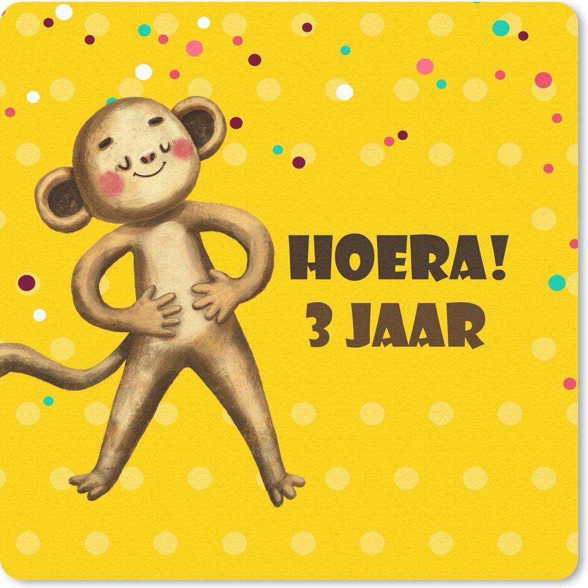Muismat 30x30 cm - Mousepad Verjaardag kind - 3 jaar - Knuffeldier - Muismatten
