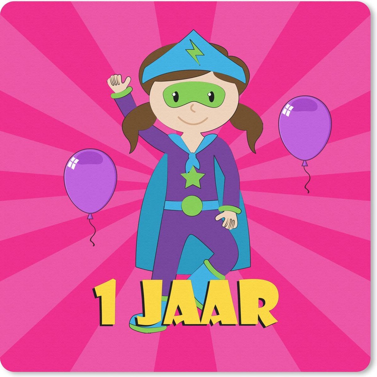 Muismat 30x30 cm - Mousepad Verjaardag - 1 Jaar - Meisje - Roze - Muismatten