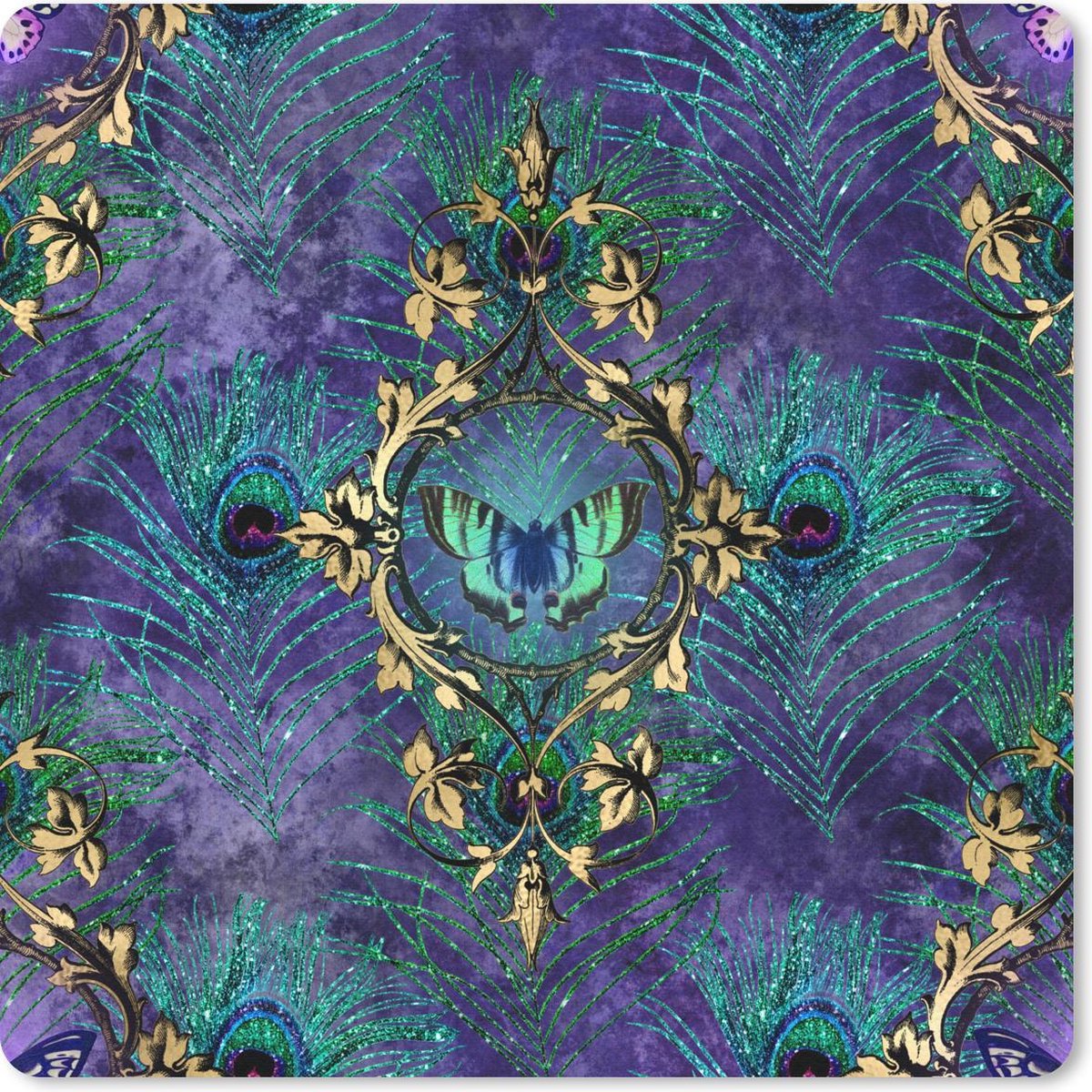 Muismat 30x30 cm - Mousepad Patroon - Pauwenveren - Paars - Muismatten