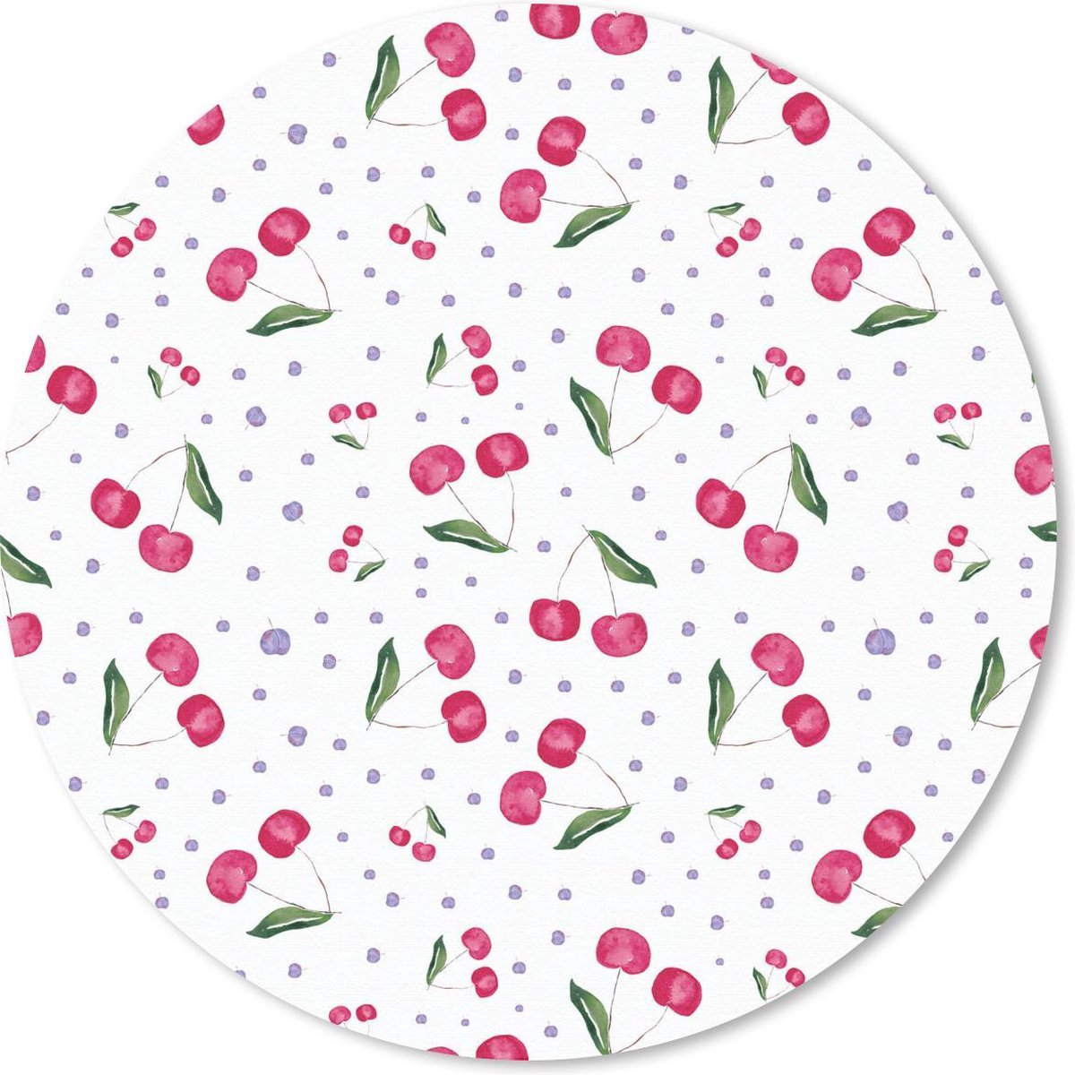 Muismat rond 30x30 cm - Mousepad Kersen - Wit - Patronen - Ronde muismatten