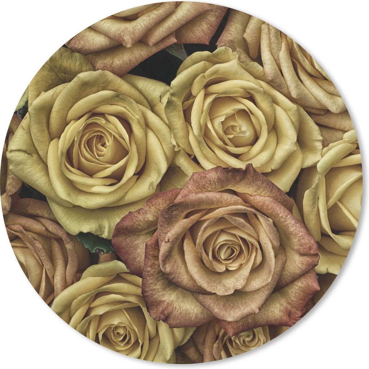 Muismat rond 40x40 cm - Mousepad Rozen - Goud - Boeket - Ronde muismatten