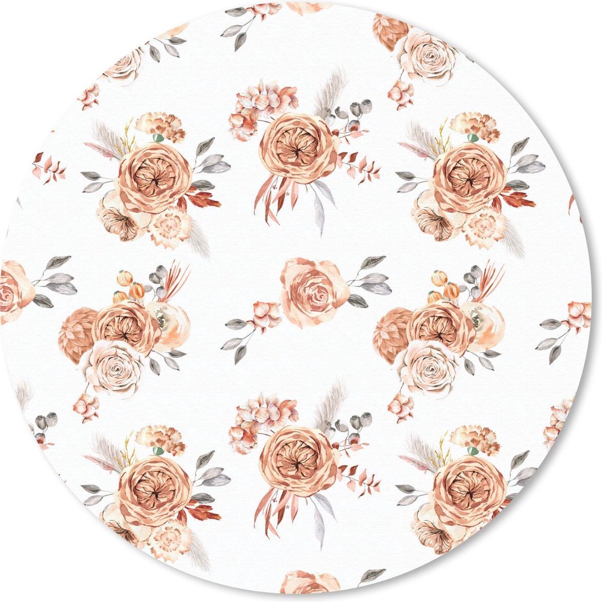 Muismat rond 20x20 cm - Mousepad Bloemen - Boho - Wit - Ronde muismatten