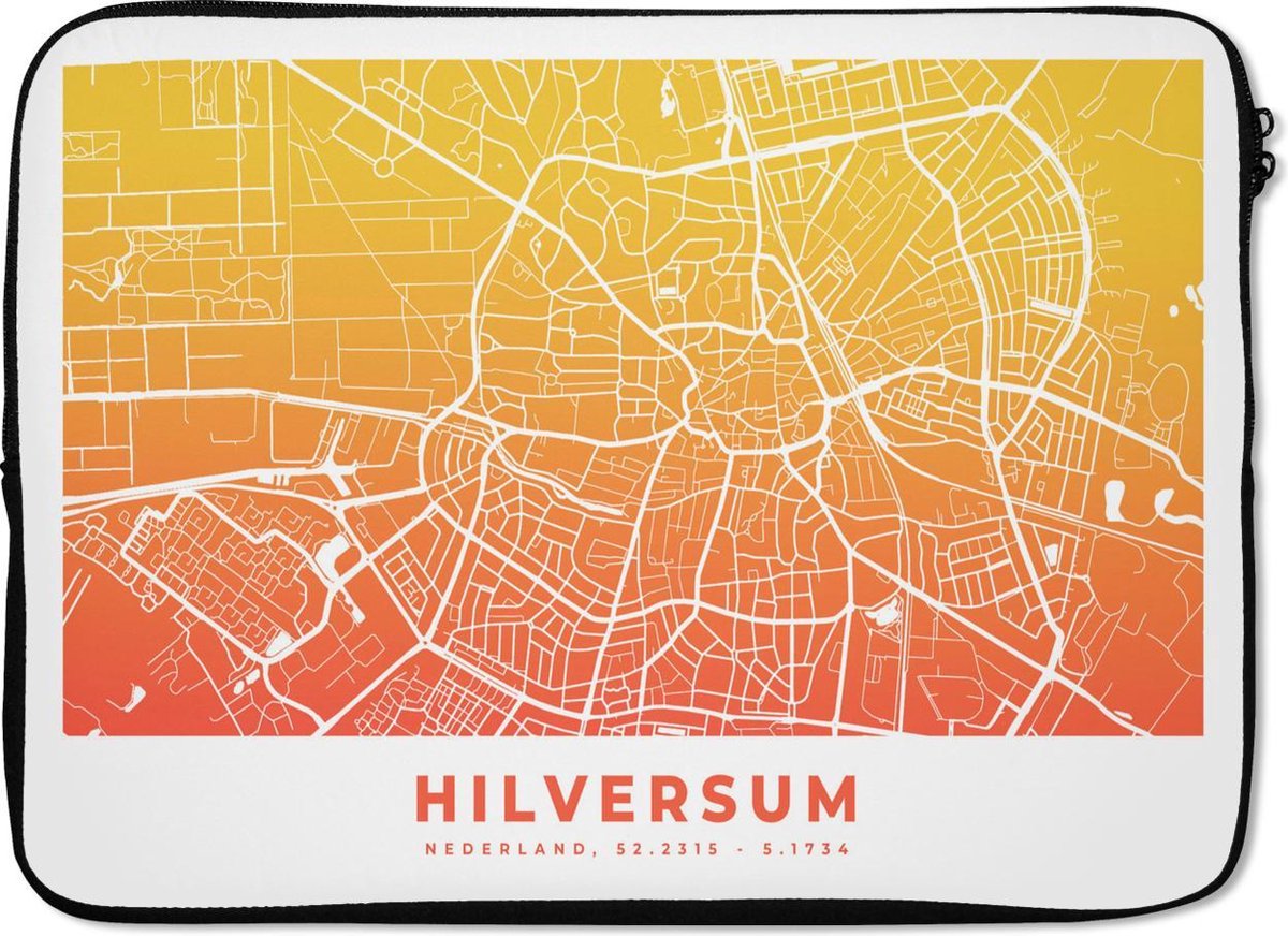 Laptophoes 13 inch - Stadskaart - Hilversum - Nederland - Laptop sleeve - Binnenmaat 32x22,5 cm - Zwarte achterkant