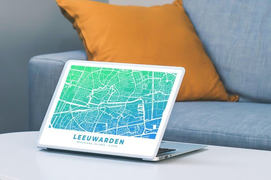 Autocollant pour ordinateur portable - 10,1 pouces - Plan de la ville - Leeuwarden - Nederland - Blauw - 25x18cm - Autocollants pour ordinateur portable - Peau pour ordinateur portable - Couverture