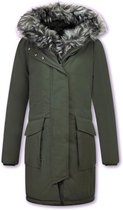 Gentile Bellini Lange Parka Jas Dames – Met Faux Bontkraag– Groen Jassen dames Dames Jas Maat S