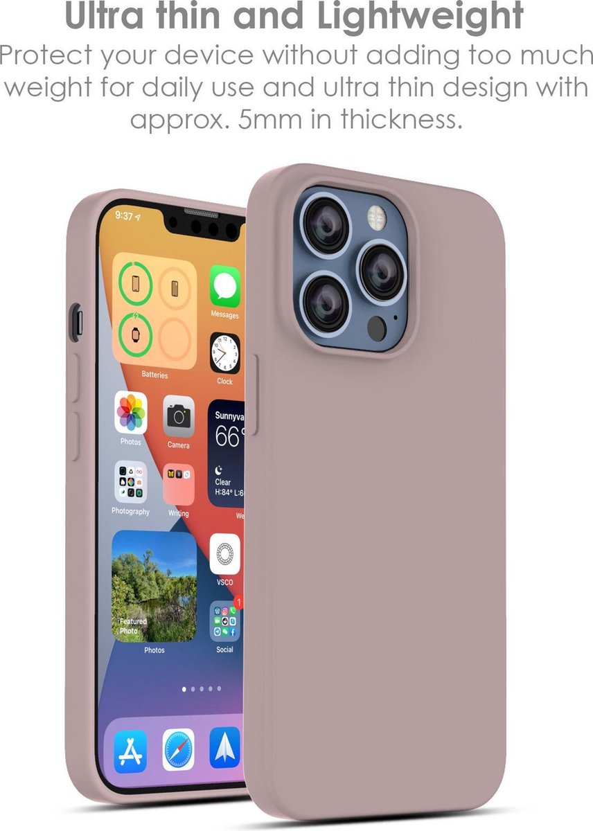 Hoesje Geschikt voor iPhone 13 Pro Max – Liquid siliconen backcover – Pink Sand