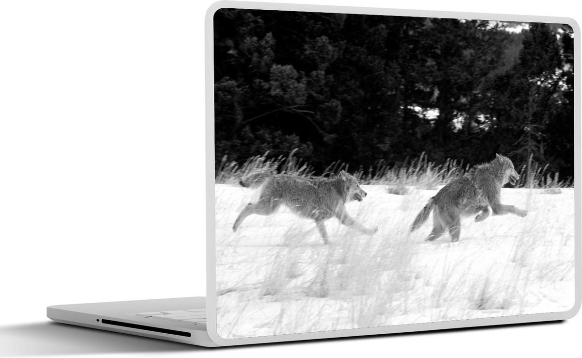 Afbeelding van product SleevesAndCases  Laptop sticker - 10.1 inch - Twee rennende wolven - zwart wit