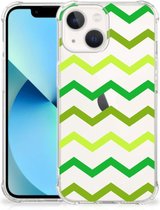 Telefoon Hoesje iPhone 13 mini Back Cover Siliconen Hoesje met transparante rand Zigzag Groen