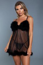 Farah Babydoll Met String - Zwart - Sexy Lingerie & Kleding - Lingerie Dames - Dames Lingerie - Babydoll Setjes