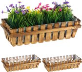 Relaxdays Plantenbak hout - set van 3 - balkonbak - rechthoekig - bloembak - natuur