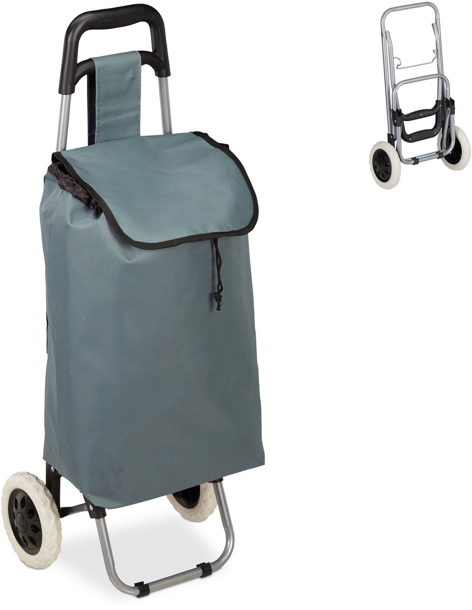 Relaxdays boodschappentrolley 25 l - boodschappenkar - boodschappenwagen - met 2 wielen - grijs