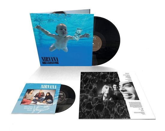 Nirvana "Nevermind" 30th Anniversary Limited Edition LP met baby onder water, en een 7-inch vinyl met bandleden.
