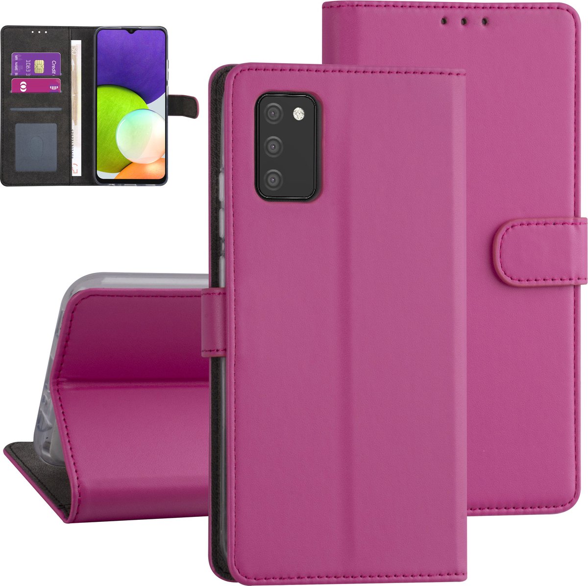 Felroze hoesje voor Samsung Galaxy A03s - Booktype hoesje - Pasjeshouder - Magneetsluiting