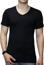 2 Pack Top kwaliteit  T-Shirt - V hals - 100% Katoen - Zwart - Maat S