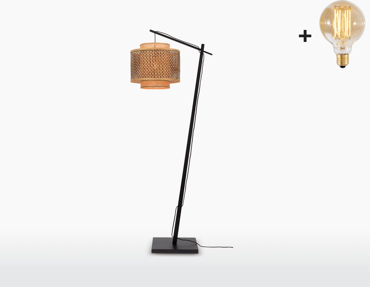 Vloerlamp - BHUTAN - Zwart Bamboe - Small (40x34cm) - h. 176 cm - Met LED-lamp