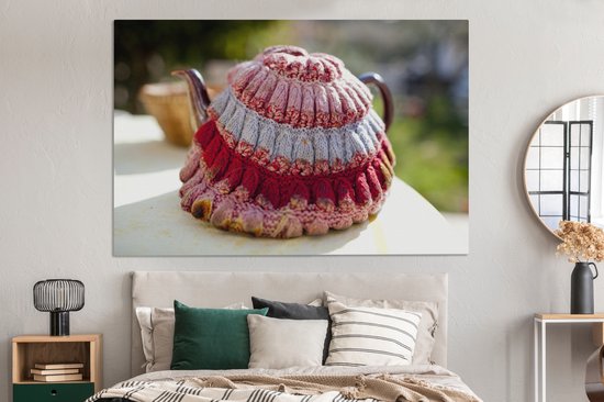 Tableau sur toile Thé cosy au-dessus d'une théière violette - 150x100 cm - Décoration murale