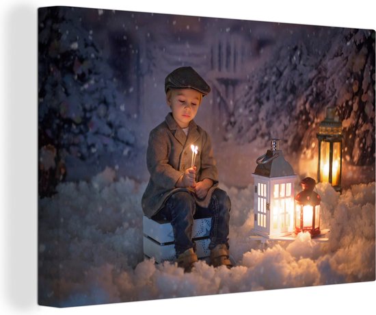Canvas Schilderij Portret - Sprookje - Kerst - Sneeuw - 90x60 cm - Wanddecoratie