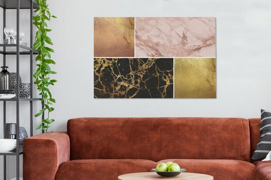 Toile Peinture Marbre - Rosé - Or - 140x90 cm - Décoration murale