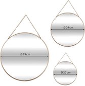 Ronde metalen spiegel met ketting ,Set van 3, goud