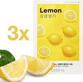 Missha 3 Pack - Lemon Face Mask Sheets - Deeply Purifying - Korean Beauty Gezichtsmaskers - Verhelderd Huidtint - Clean Beauty K Beauty Face Masks - Set van 3 Maskers