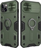 Hoesje geschikt voor Apple iPhone 13 Pro - CamShield Armor Case - Met Camera Cover - Donker Groen